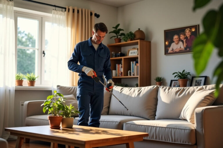 Entreprise réalise une dératisation dans le salon d'une maison