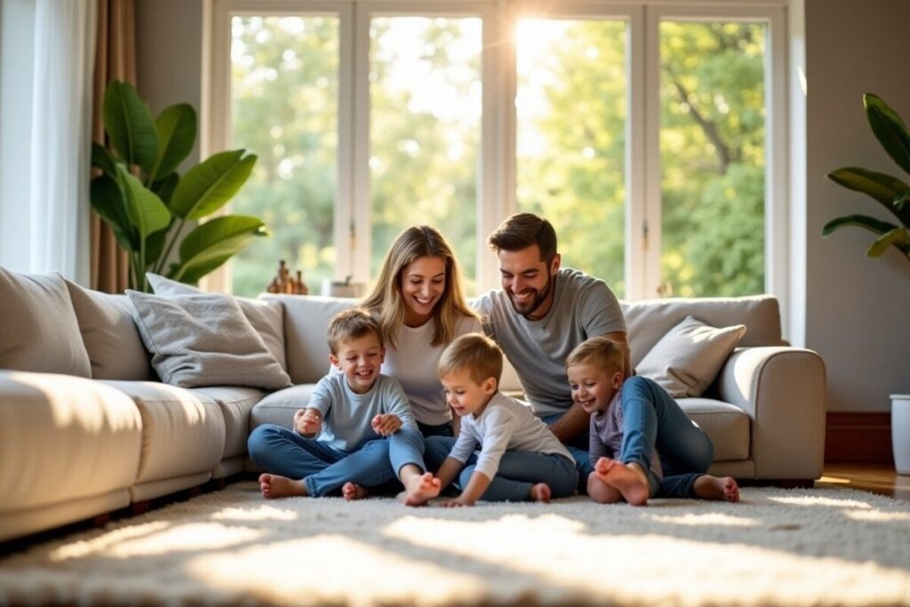 Famille heureuse dans une maison confortable