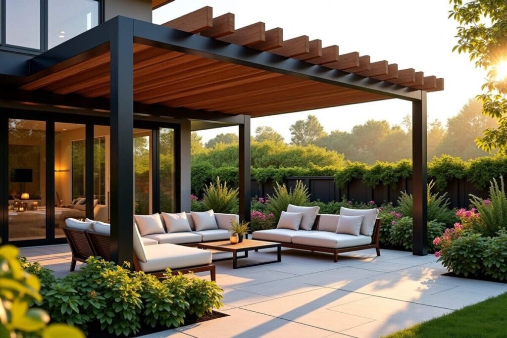 Pergola design dans le jardin d'une maison