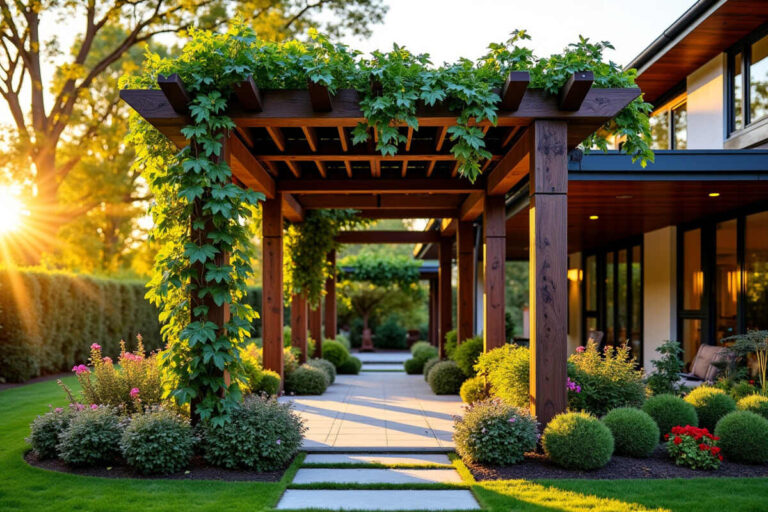 Pergola moderne dans un jardin tendance