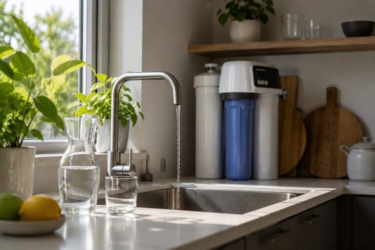 Robinet avec un adoucisseur d'eau dans une maison